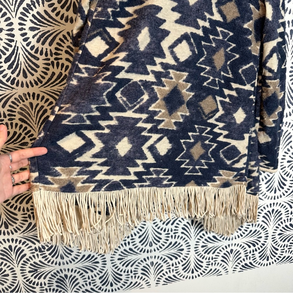 Lucky Brand Fuzzy Aztec Fringe Tassel Open Front Cardigan - Picture 8 of 13